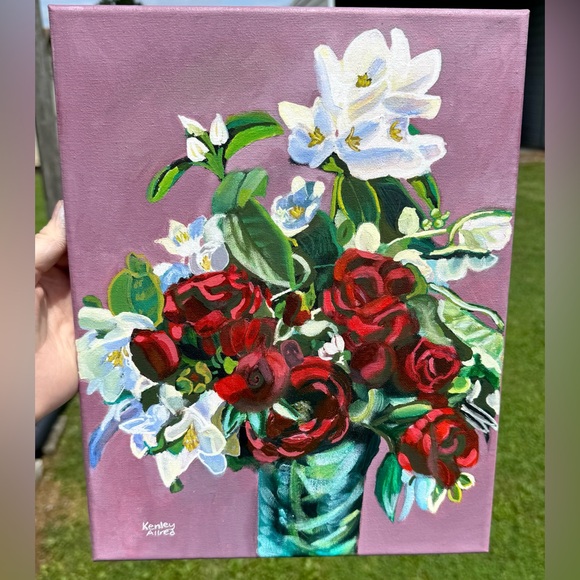Original Art Acrylic Floral Painting Canvas Artwork Size 11”x14” Wall Decor